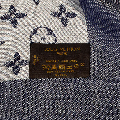 Louis Vuitton Silk Wool Monogram Denim Shawl Blue 5 of 5