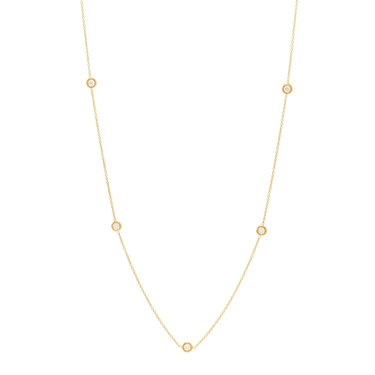 Roberto Coin 18K Yellow Gold Diamond .25ct Diamonds By The Inch Five Station Necklace 1 of 4