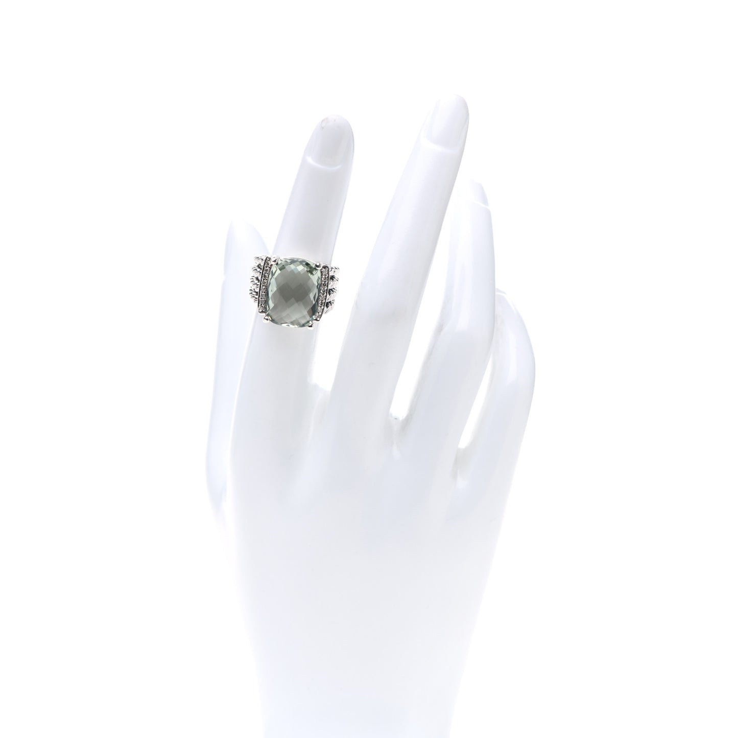 Sterling Silver Diamond Prasiolite 16mm Wheaton Ring 52 6