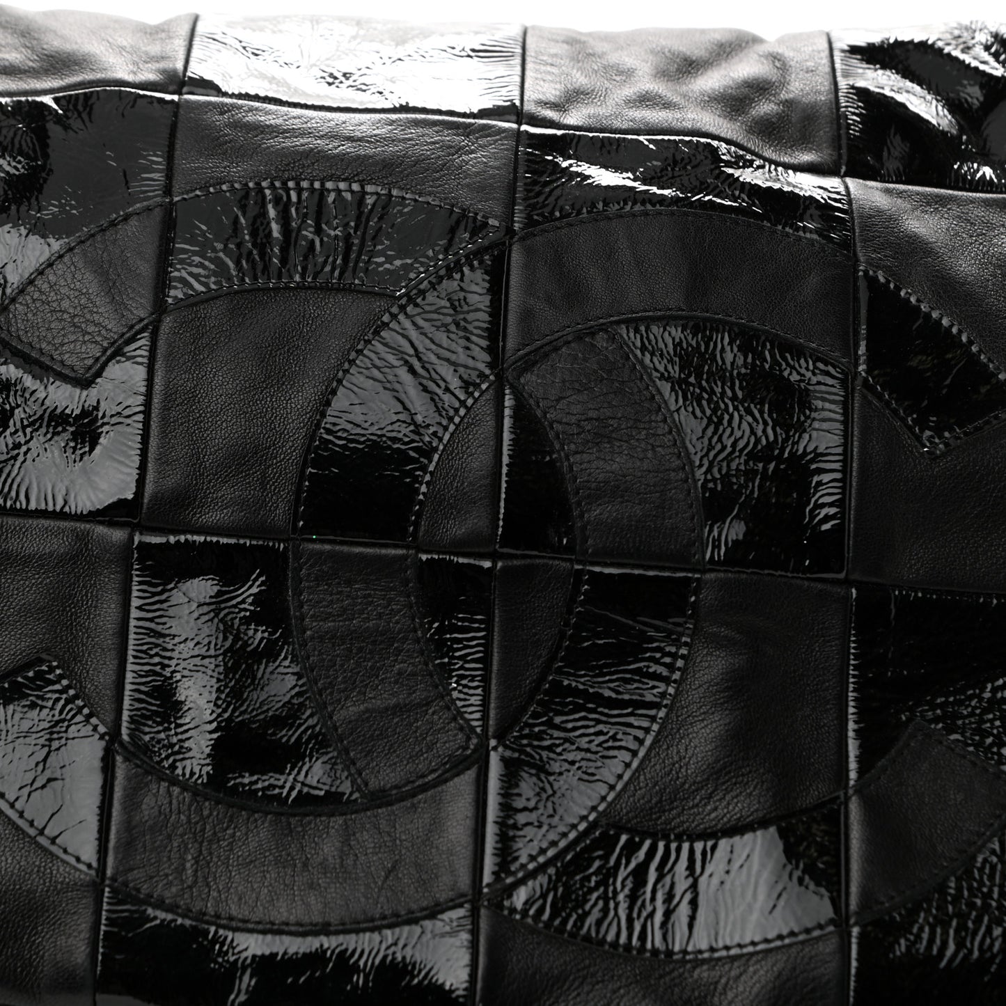 Lambskin Patent Calfskin Brooklyn Patchwork Flap Black