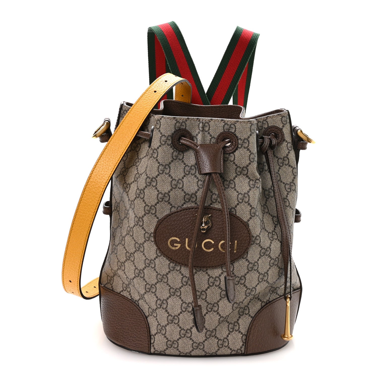 Gucci GG Supreme Monogram Neo Vintage Drawstring Bucket Backpack Beige New Acero Crop 1 of 10