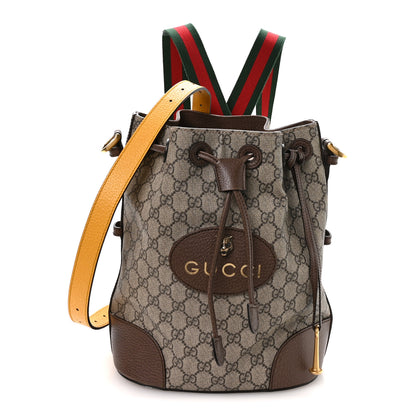 Gucci GG Supreme Monogram Neo Vintage Drawstring Bucket Backpack Beige New Acero Crop 1 of 10