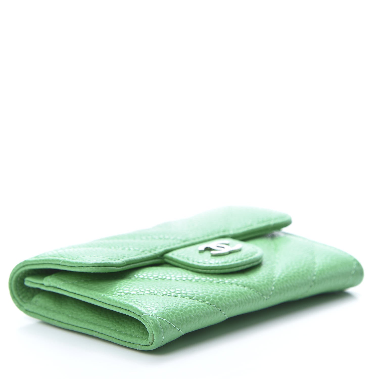 Chanel Caviar Chevron Quilted Flap Card Holder Green 4 of 9