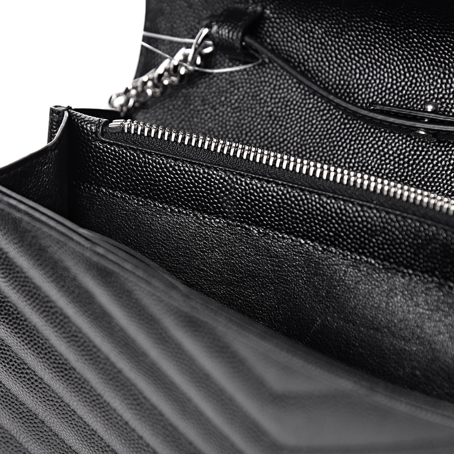 Saint Laurent Grain De Poudre Matelasse Chevron Monogram Chain Wallet Black 8 of 10