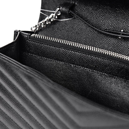 Saint Laurent Grain De Poudre Matelasse Chevron Monogram Chain Wallet Black 8 of 10