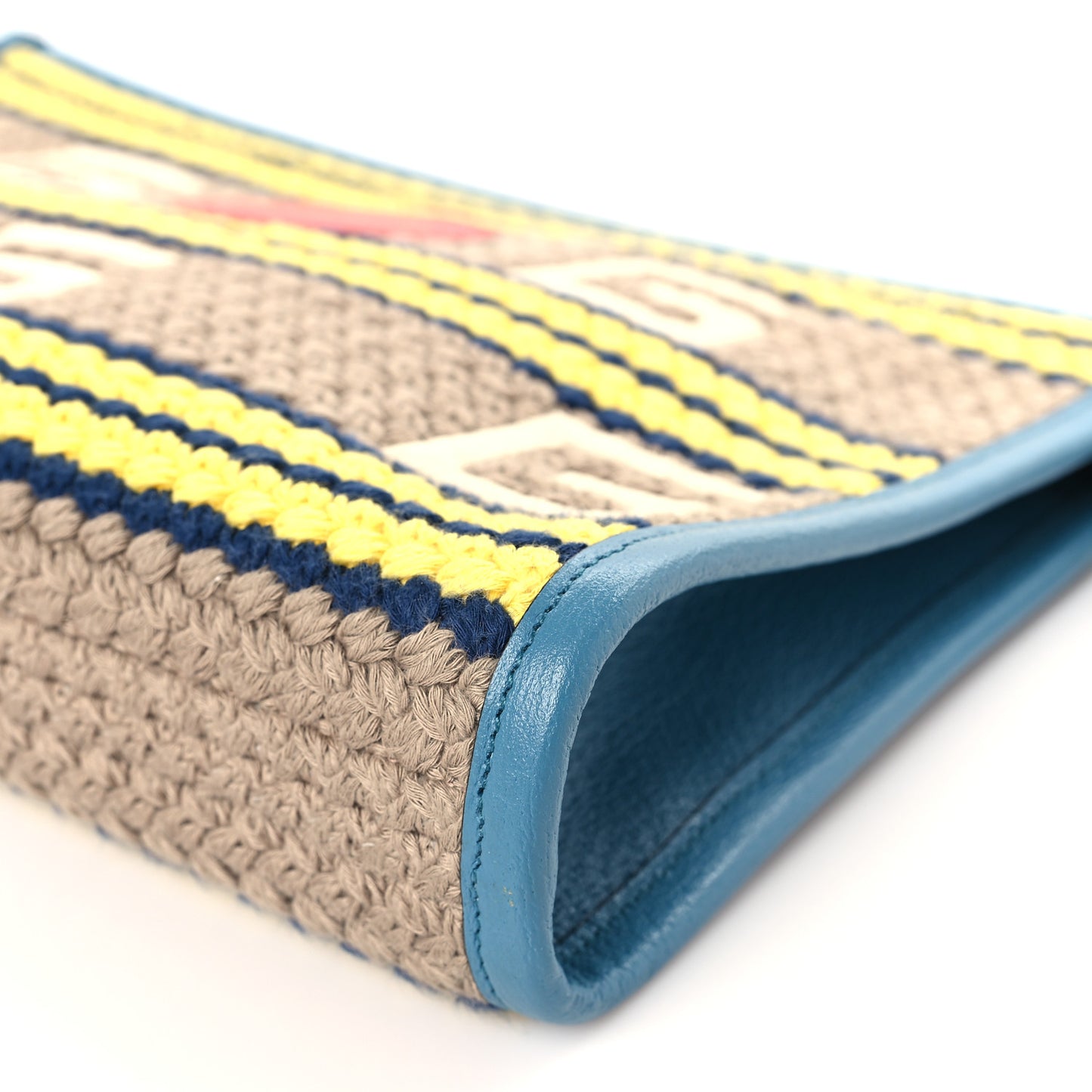 Fabric Embroidered Hawaii Striped Pouch Bag Blue
