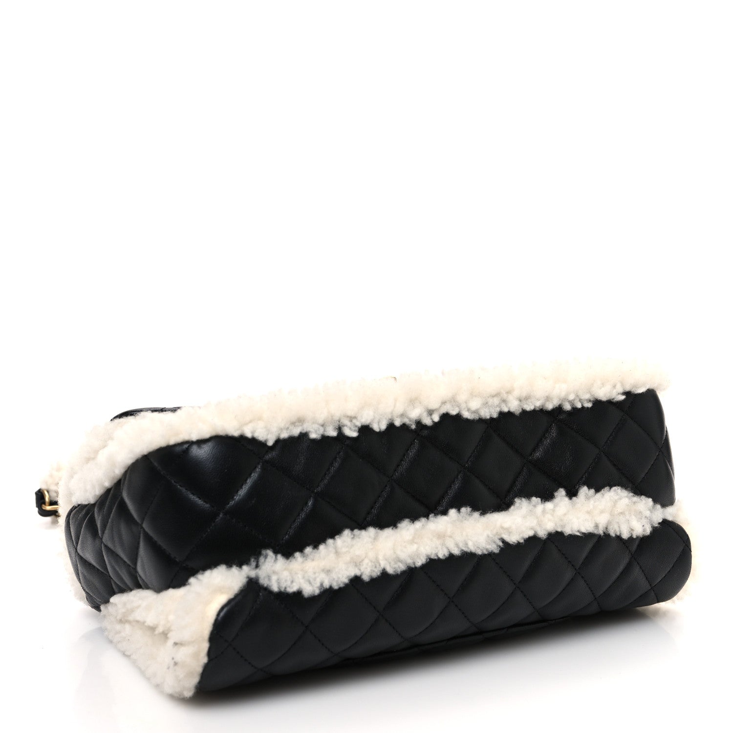 Chanel Lambskin Shearling Large CC Flap Bag Black White 4 of 11