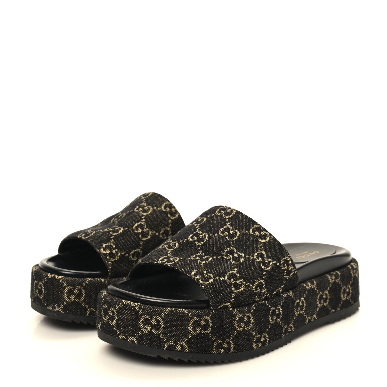 Gucci Jacquard Black Denim GG Monogram Angelina Platform 55mm Slide Sandals 40 Black Ivory 4 of 9