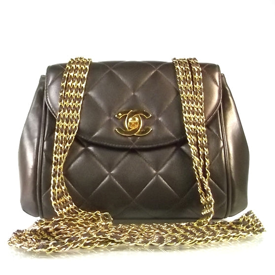 Chanel Lambskin Quilted 5 Chain Small Flap Dark Brown 1 of 9