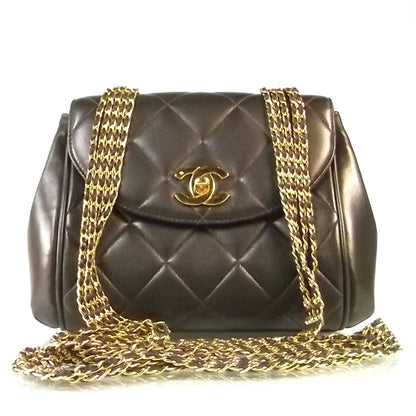 Chanel Lambskin Quilted 5 Chain Small Flap Dark Brown 1 of 9