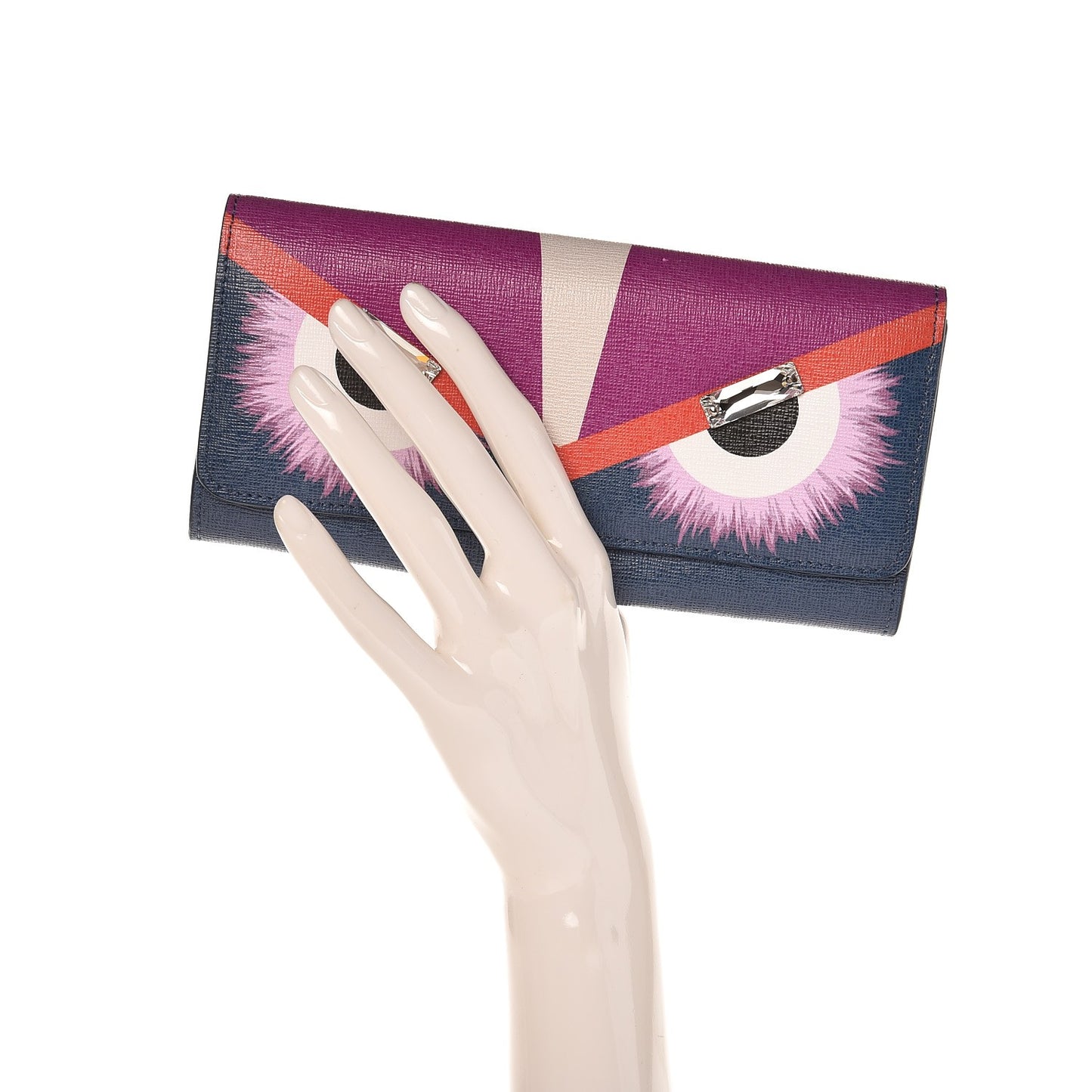 Vitello Elite Crystal Eye Monster Continental Wallet Cobalt Lavender Pink
