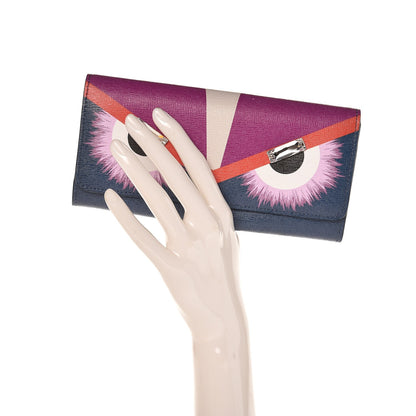 Fendi Vitello Elite Crystal Eye Monster Continental Wallet Cobalt Lavender Pink 2 of 8