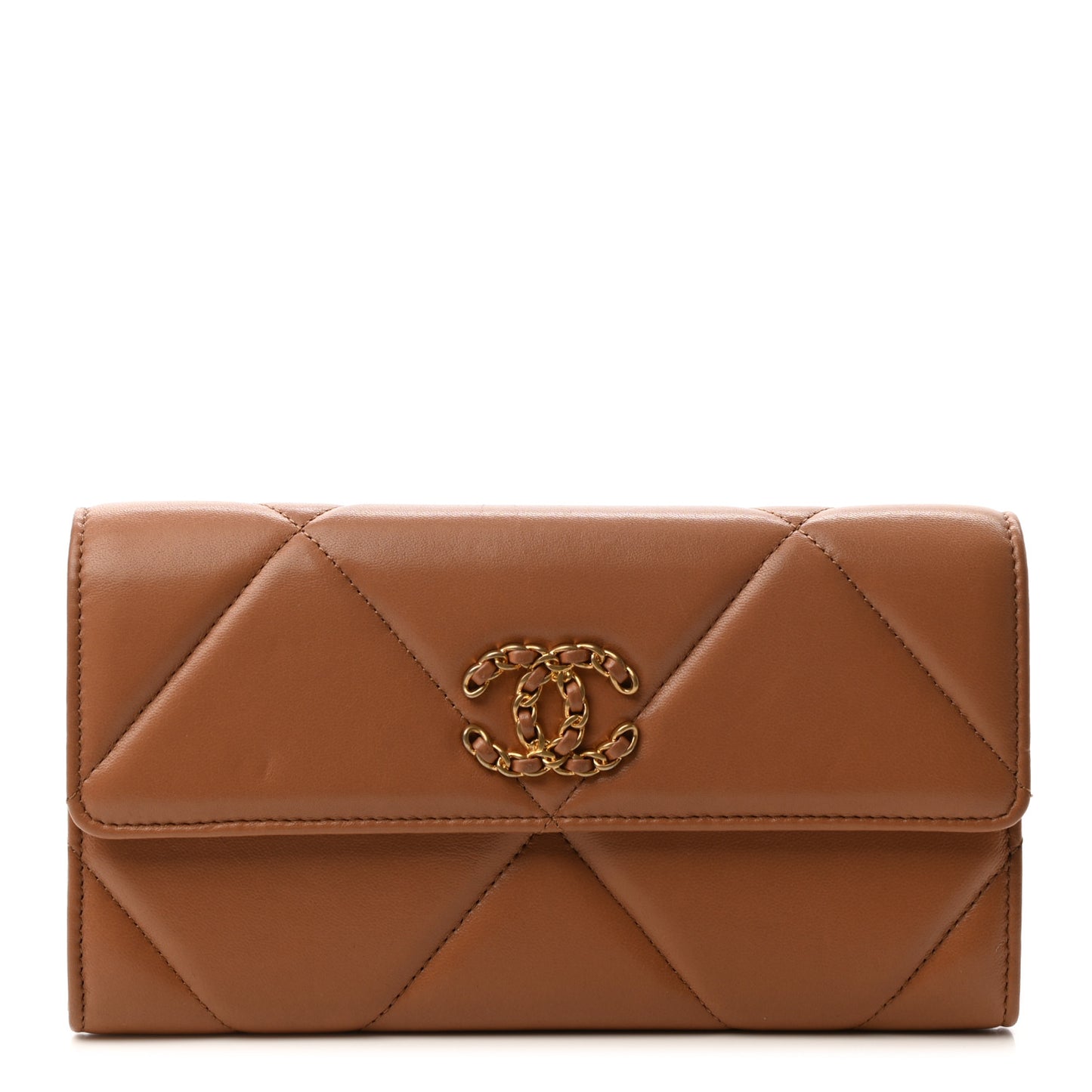 Lambskin Quilted Chanel 19 Flap Wallet Brown