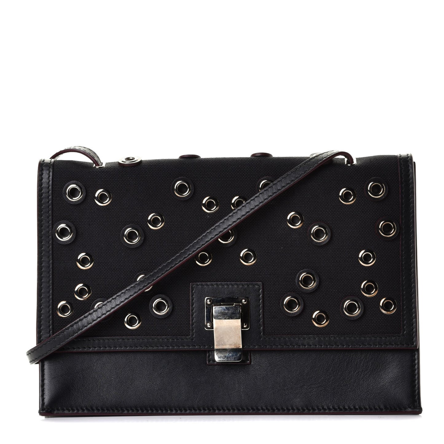 Canvas Calfskin Grommet Small Lunch Bag Clutch Black