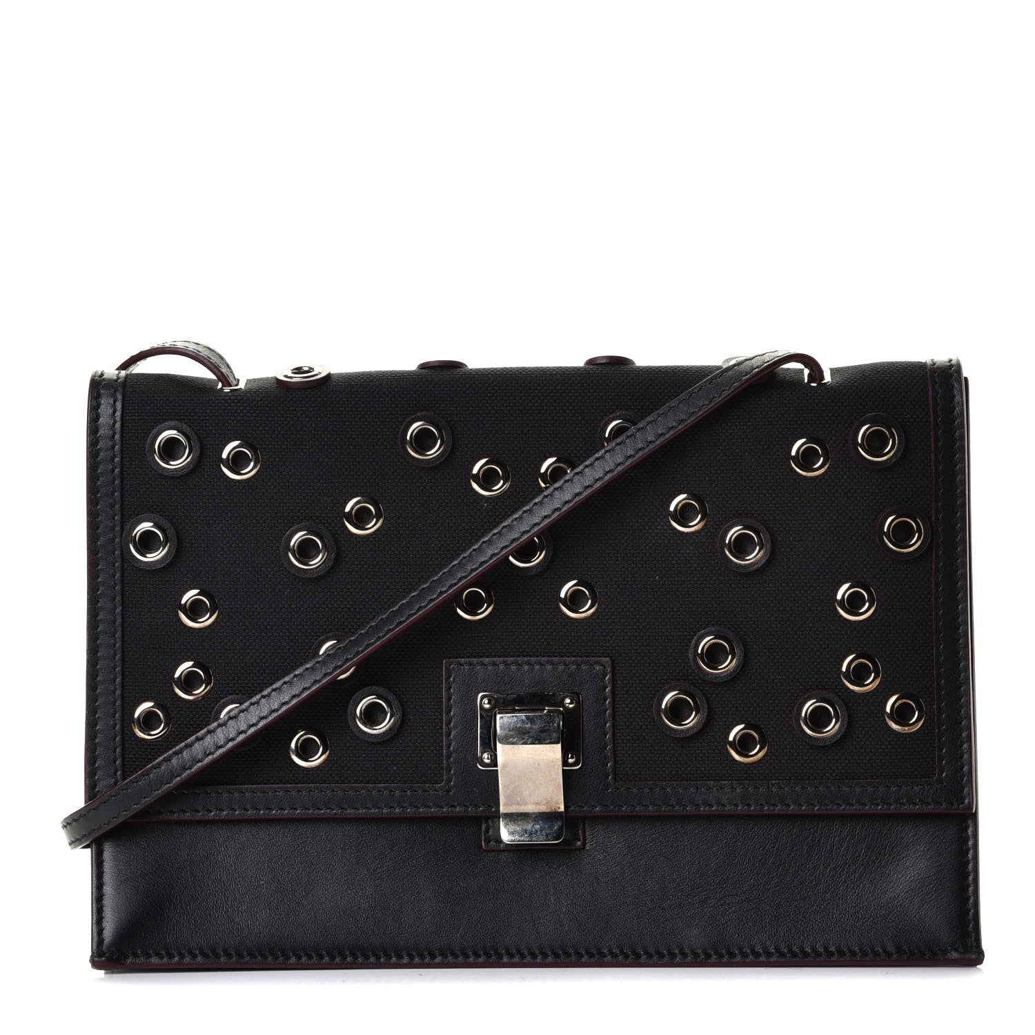 Proenza Schouler Canvas Calfskin Grommet Small Lunch Bag Clutch Black 1 of 5