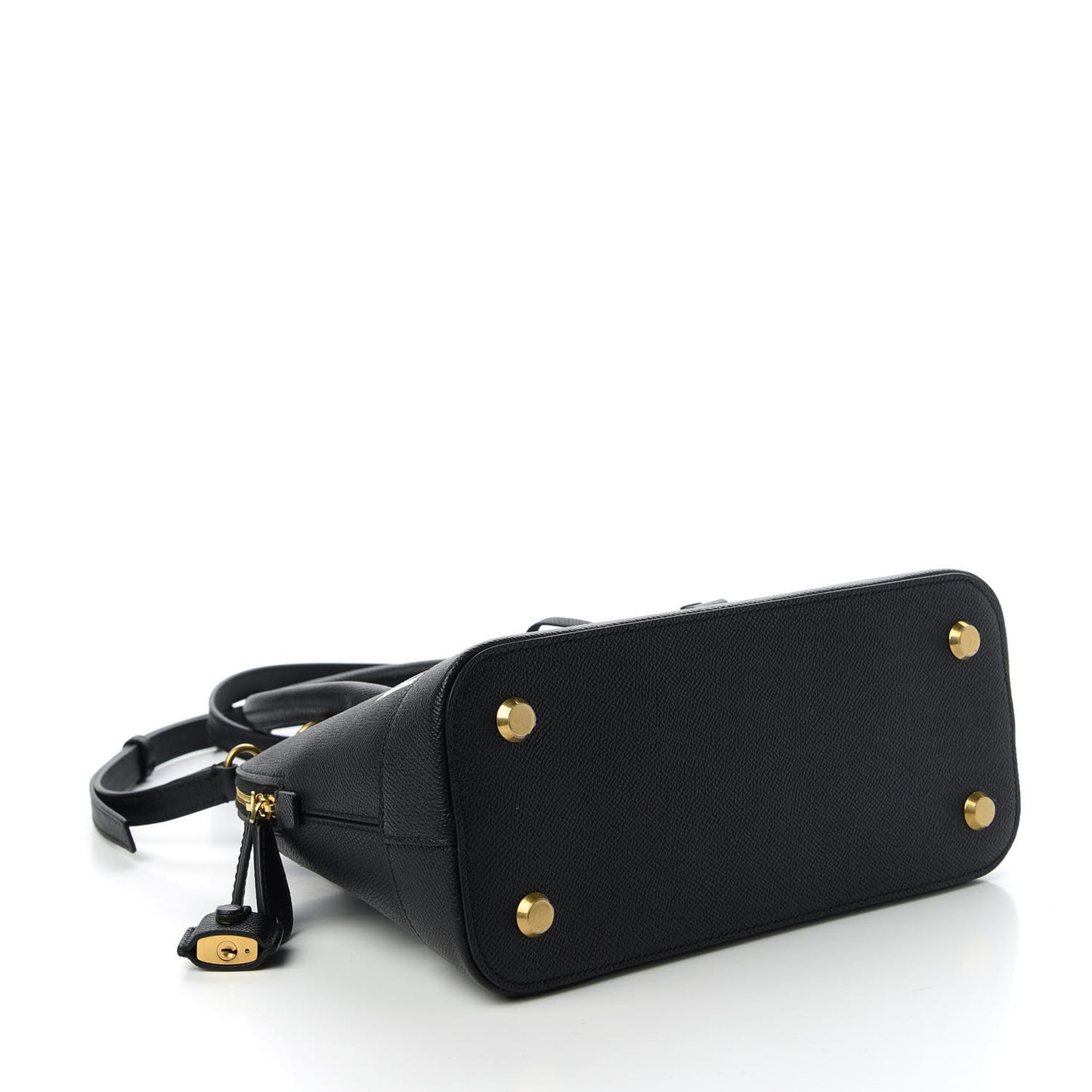 Signature Grained Calfskin Logo S Ville Top Handle Bag Black White