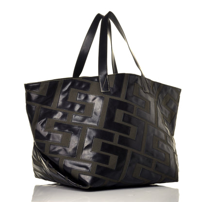 Celine Calfskin Logo Patchwork Cabas Dark Green Black 3 of 8