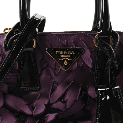 Prada Satin Feathered Vernice Mini Galleria Double Zip Tote Black Prugna 8 of 10