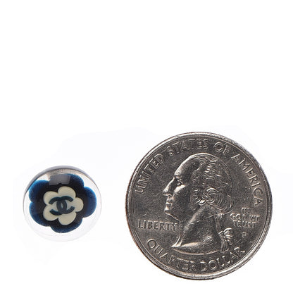 Chanel Resin Camellia CC Earrings Navy 2 of 4