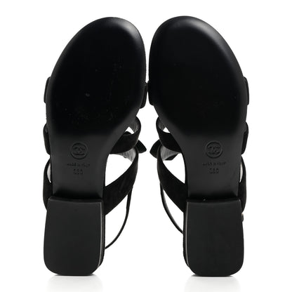 Chanel Grosgrain Chain CC Logo Bow Sandals 36 Black 5 of 9