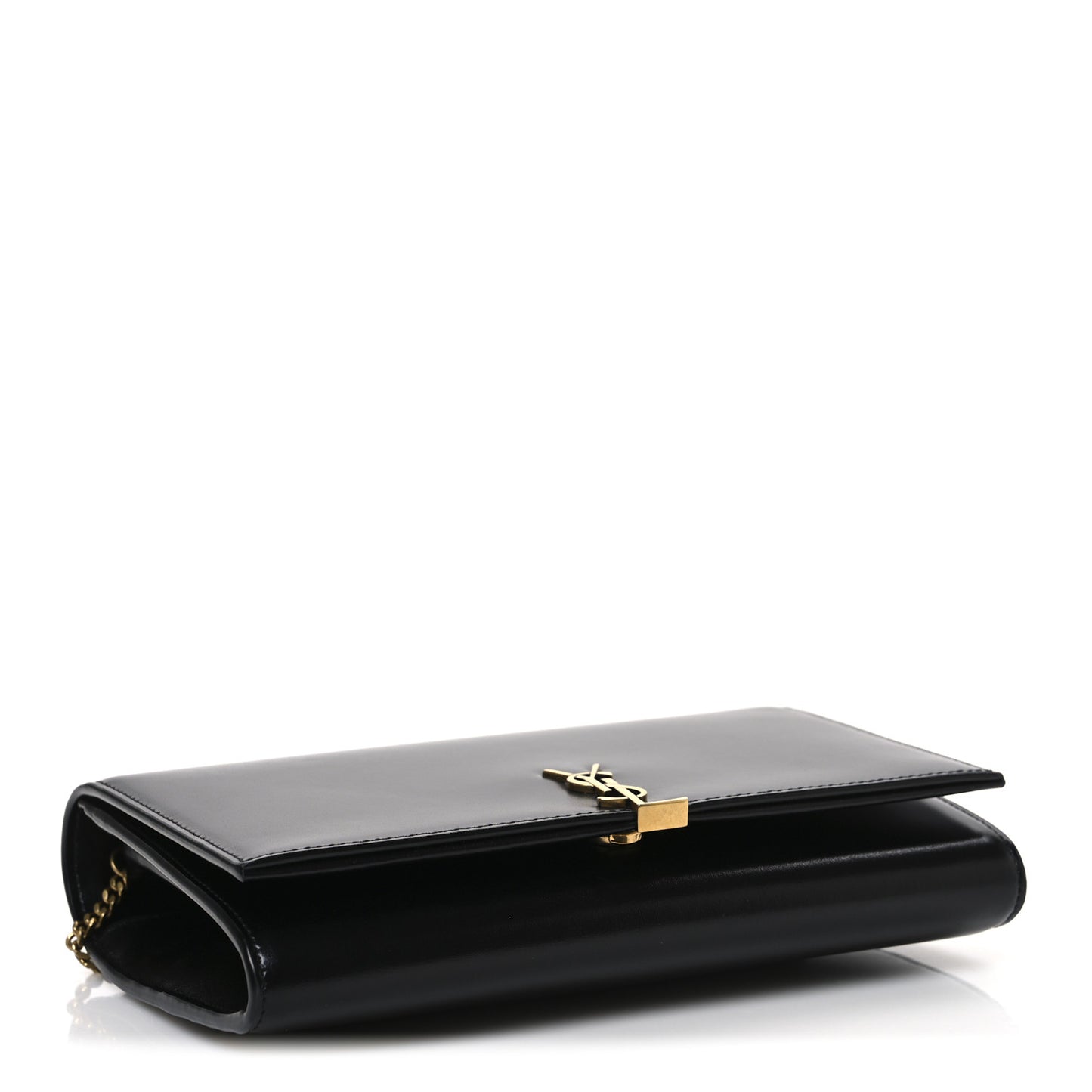 Glossy Calfskin Monogram Chain Wallet Black
