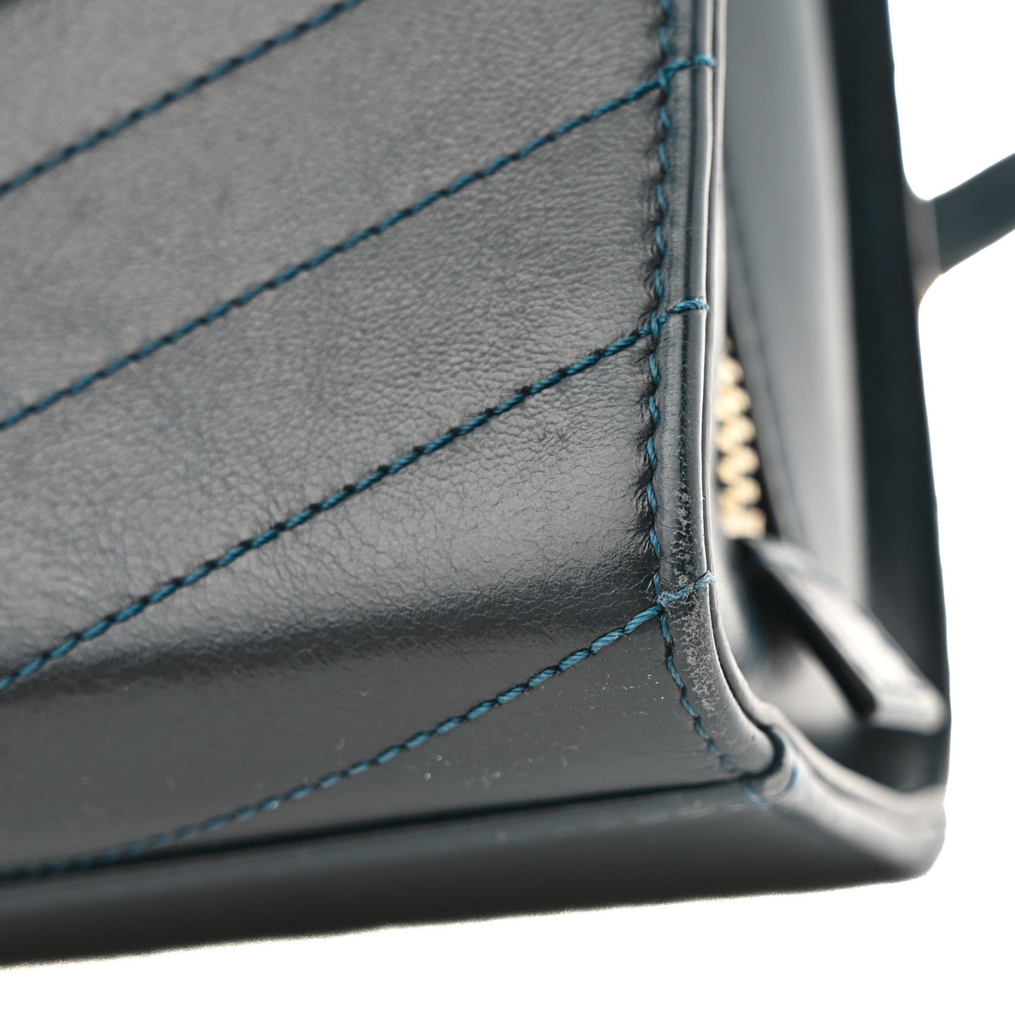 Calfskin Chevron Quilted Medal Flap Blue