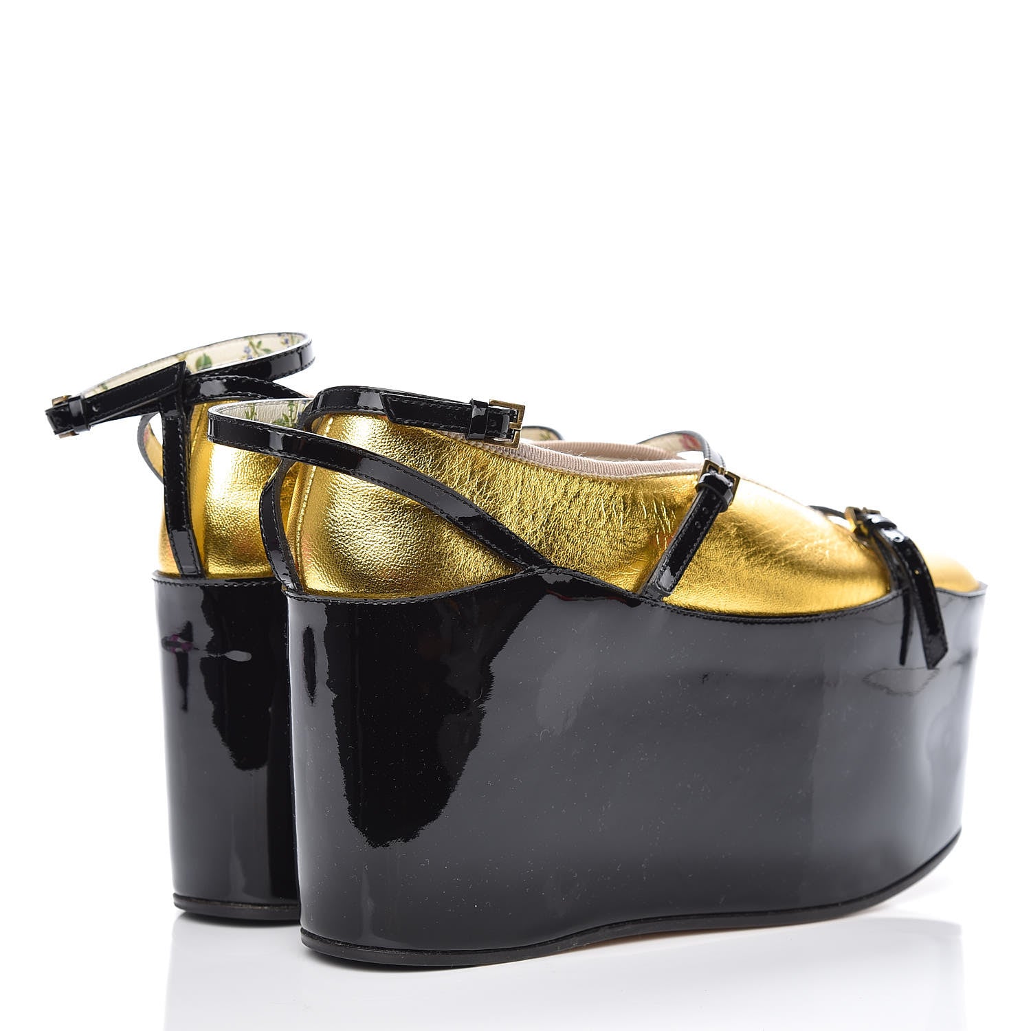 Gucci Metallic Nappa Patent Hannelore Detachable Platform Sandals 36.5 Gold Black 4 of 9