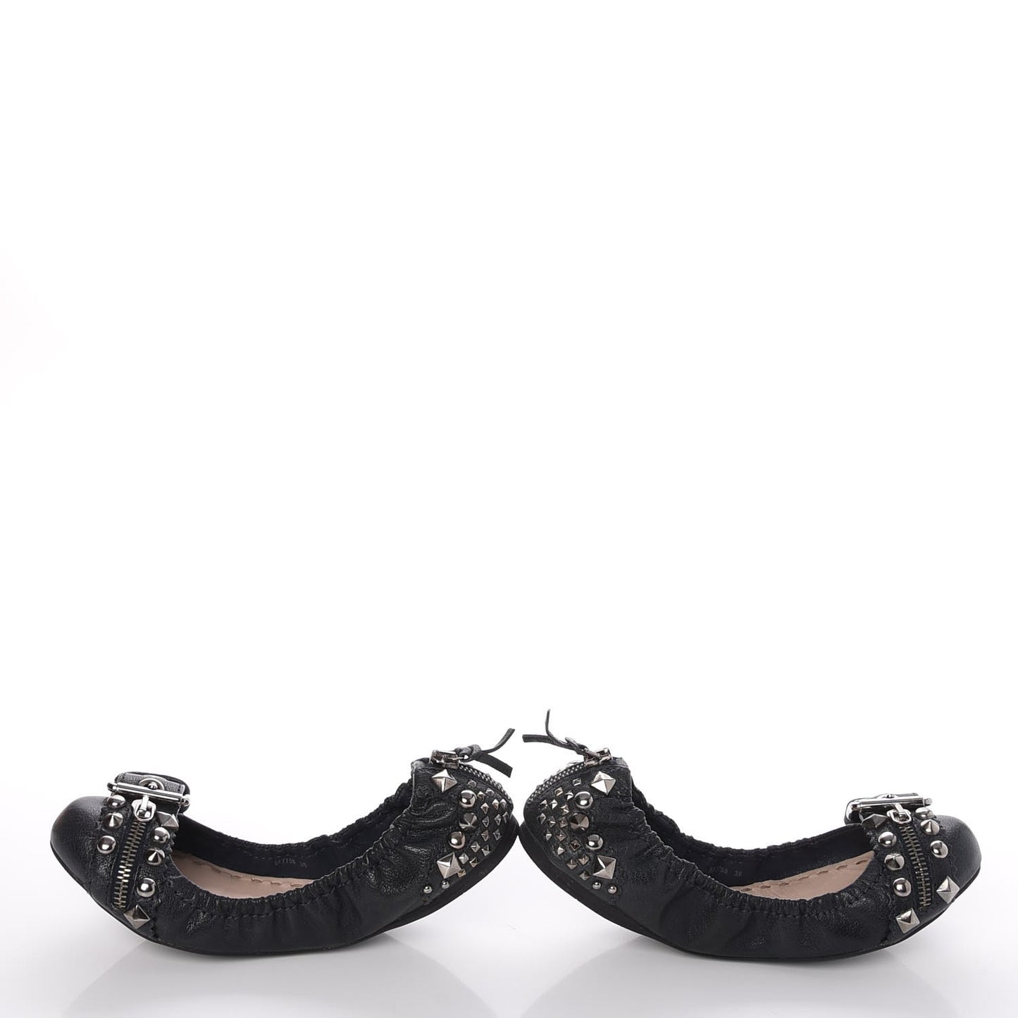 Goatskin Studded Buckle Ballet Flats 36 Denim