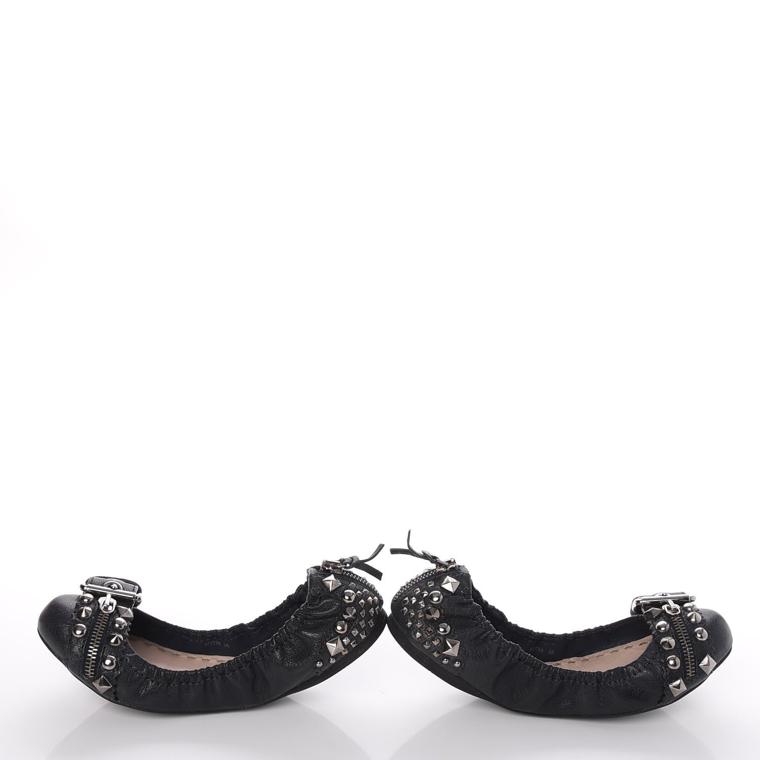 Miu Miu Goatskin Studded Buckle Ballet Flats 36 Denim 6 of 11