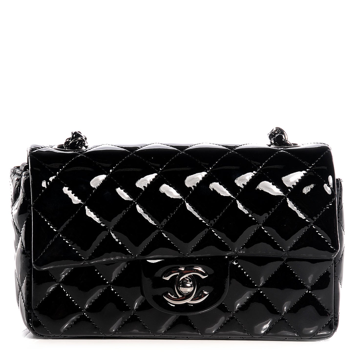 Patent Quilted Mini Flap Black