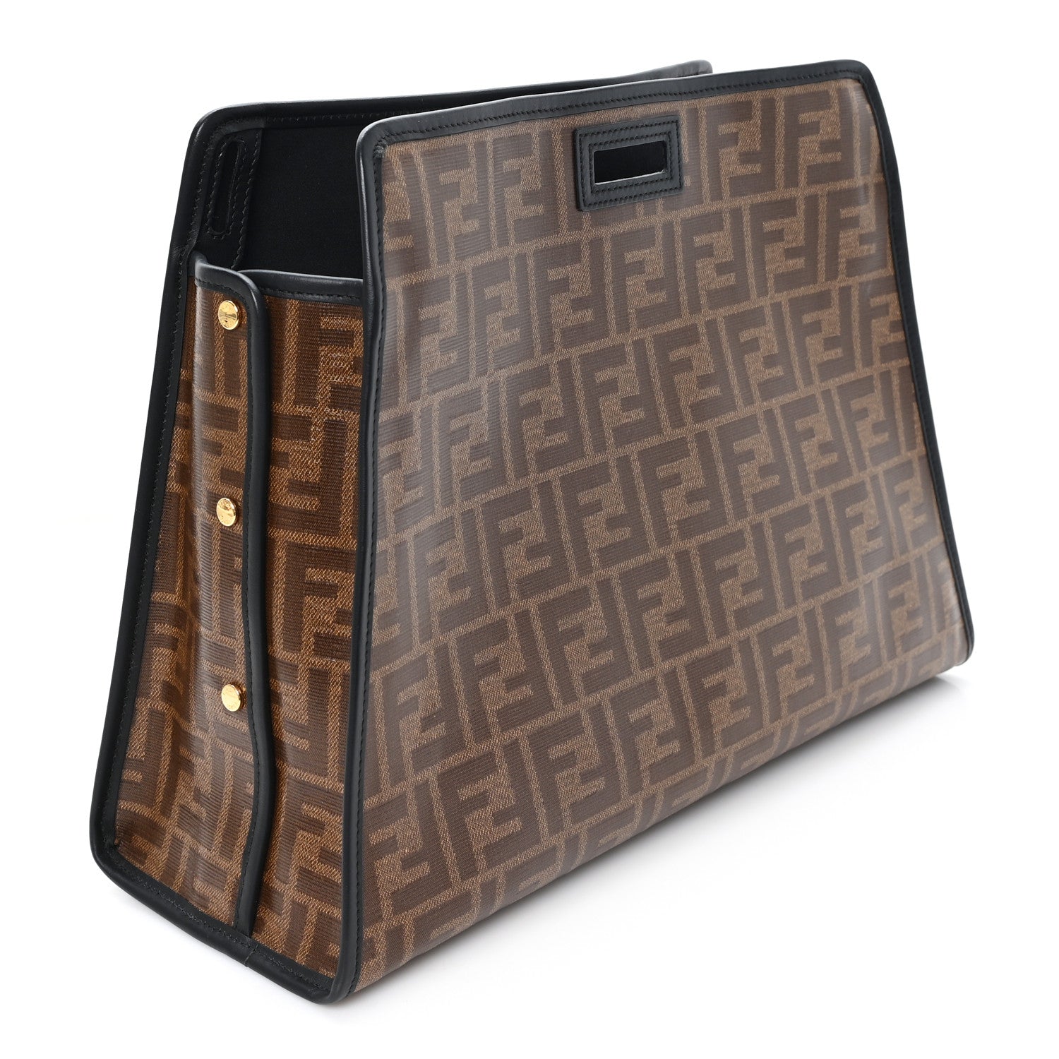 Fendi Glazed Fabric Vitello Century FF 1974 Stamp Patch Medium Peekaboo Defender Cover Mogano Panna Black 3 of 7
