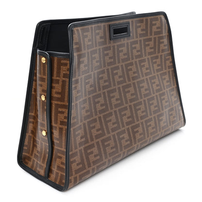 Fendi Glazed Fabric Vitello Century FF 1974 Stamp Patch Medium Peekaboo Defender Cover Mogano Panna Black 3 of 7