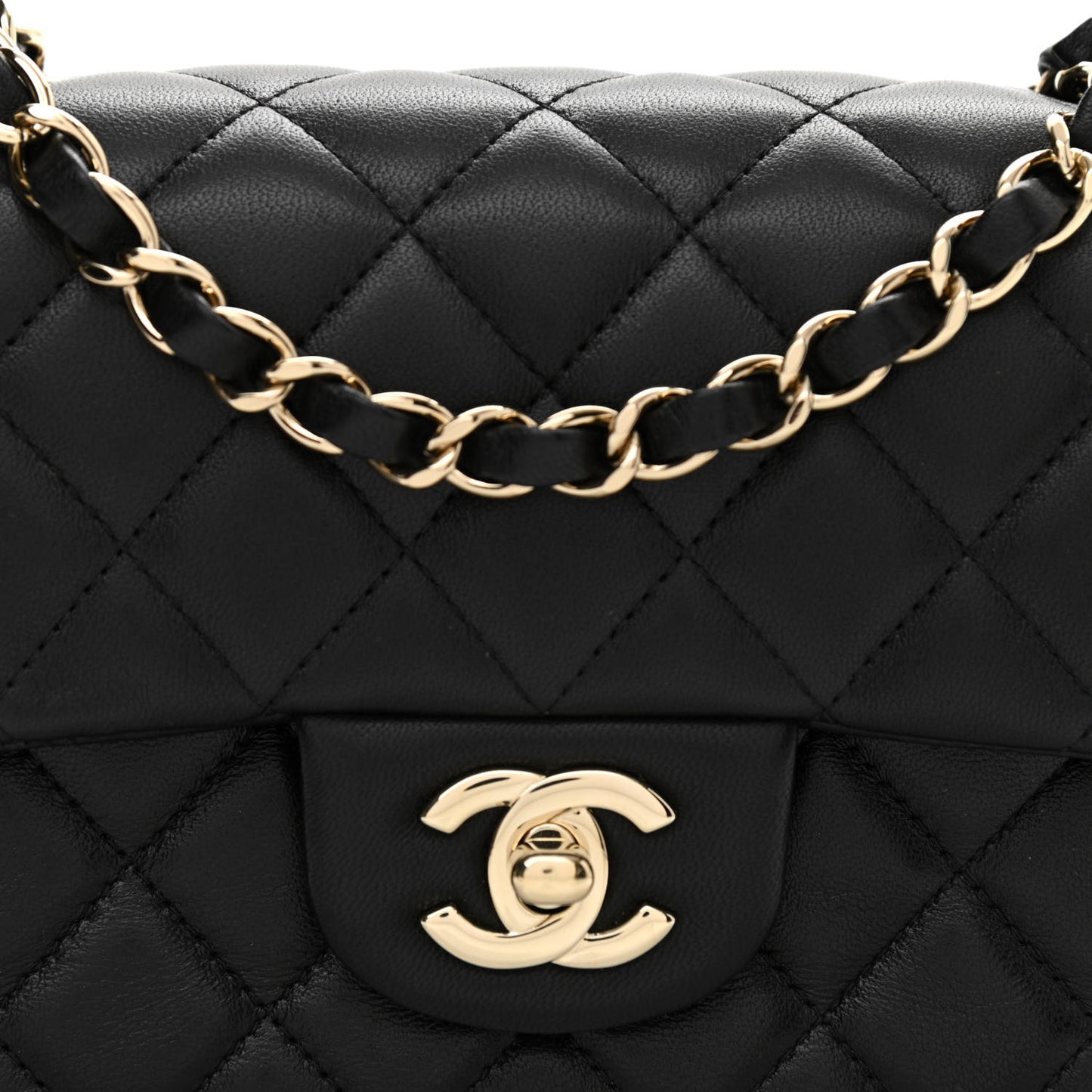 Lambskin Quilted Mini Rectangular Flap Black