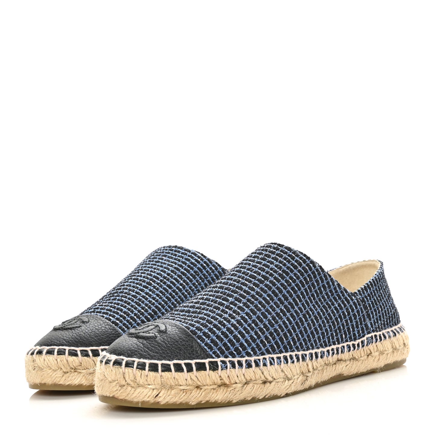 Grained Calfskin Tweed CC Espadrilles 40 Black Blue
