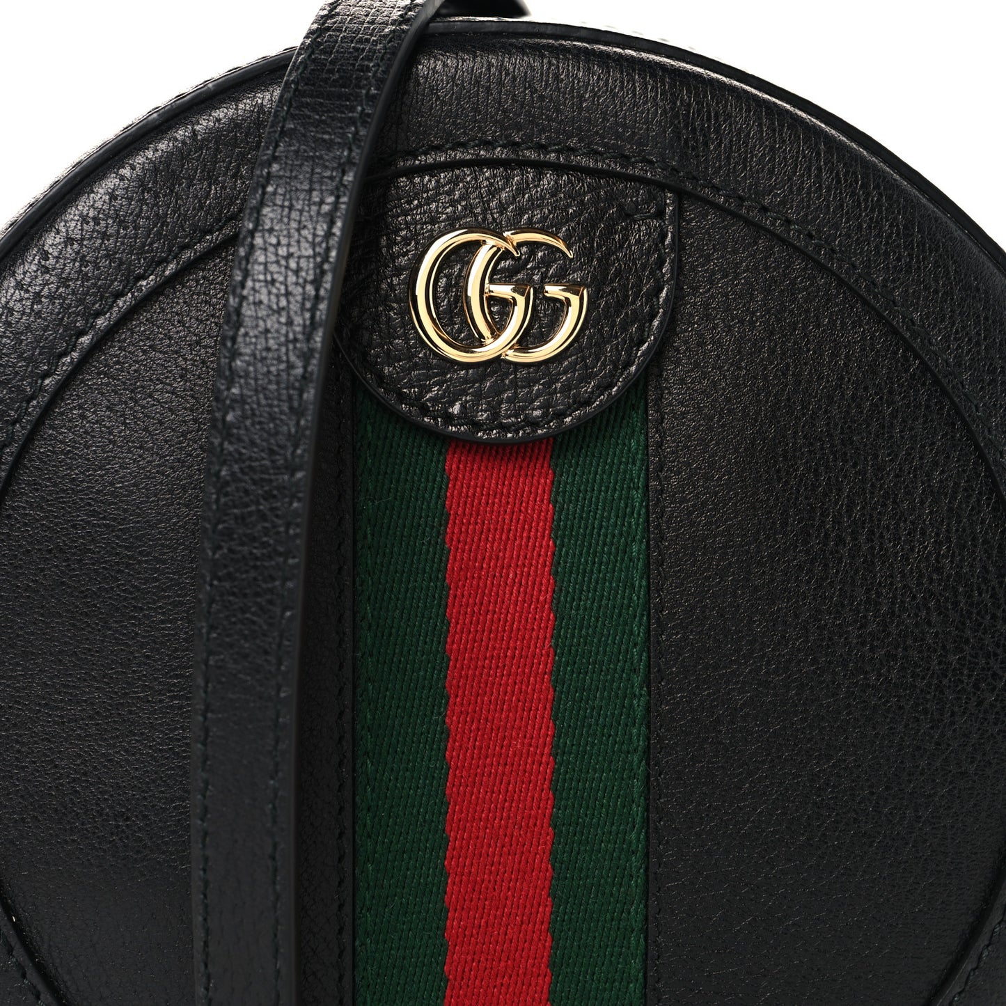 Grained Calfskin Web Mini Ophidia Round Shoulder Bag Black