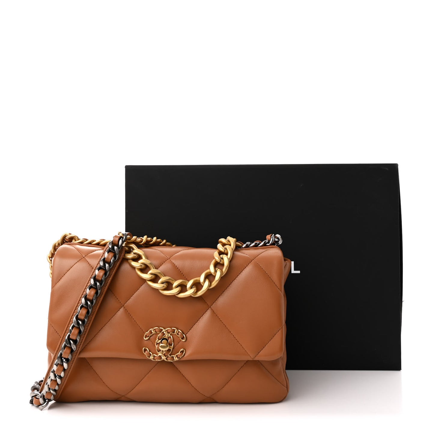 Lambskin Quilted Large Chanel 19 Flap Brown