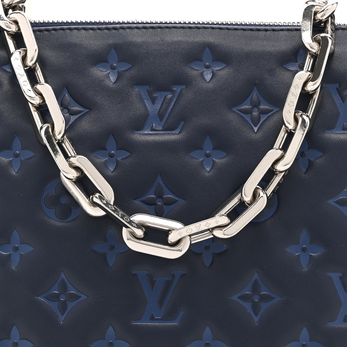 Lambskin Embossed Monogram Coussin PM Denim Blue
