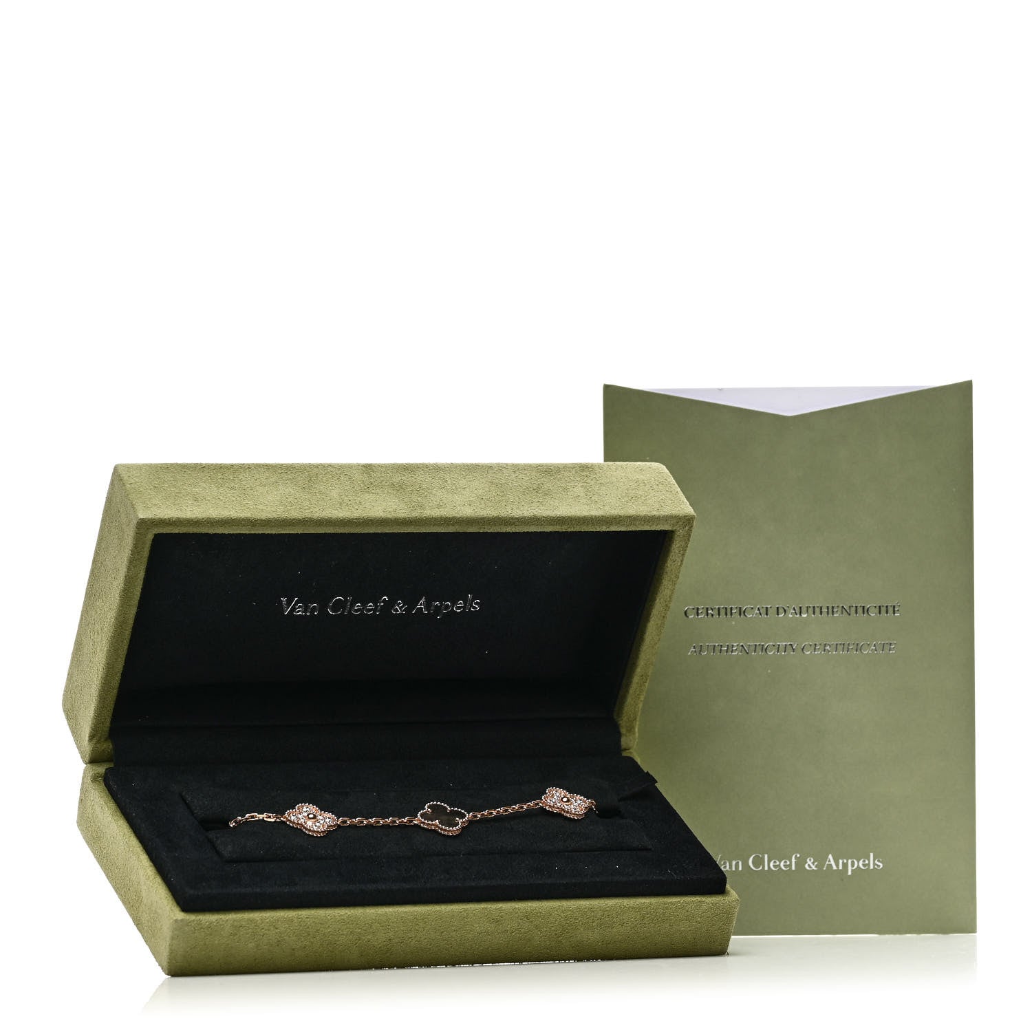 Van Cleef & Arpels 18K Rose Gold Diamond Gray Mother of Pearl 5 Motifs Vintage Alhambra Bracelet 5 of 5