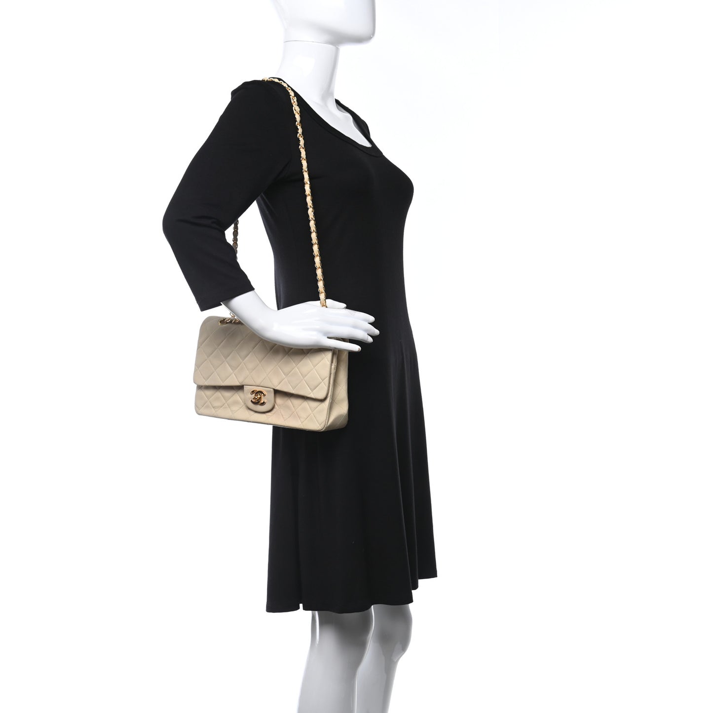 Lambskin Quilted Medium Double Flap Light Beige