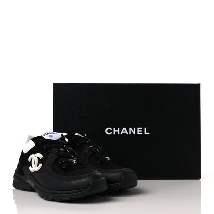 Chanel Mesh Suede Grained Calfskin Womens CC Sneakers 36.5 Black White 8 of 8