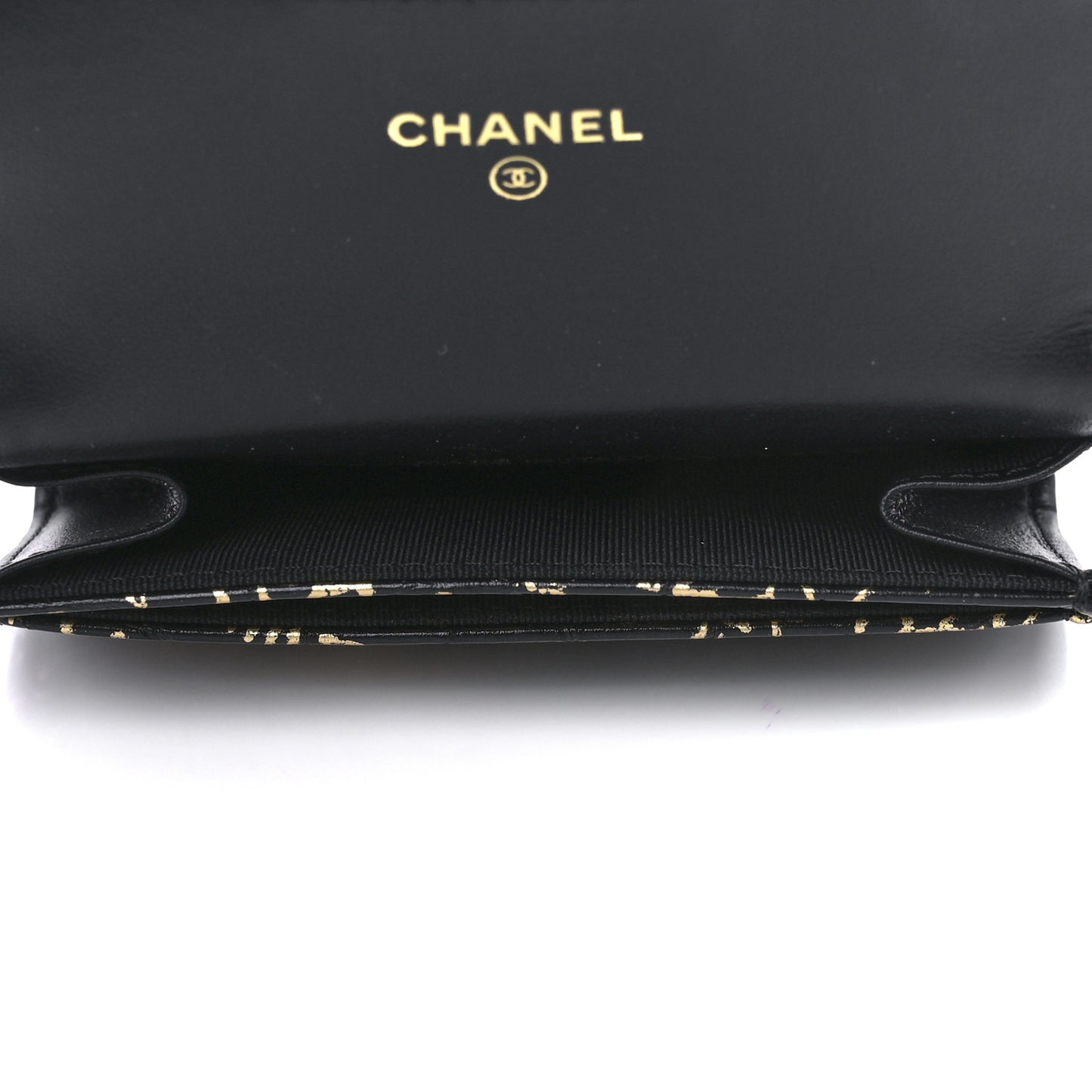 Calfskin Crocodile Embossed Graffiti 2.55 Cocodile Reissue Flap Card Holder Black Gold