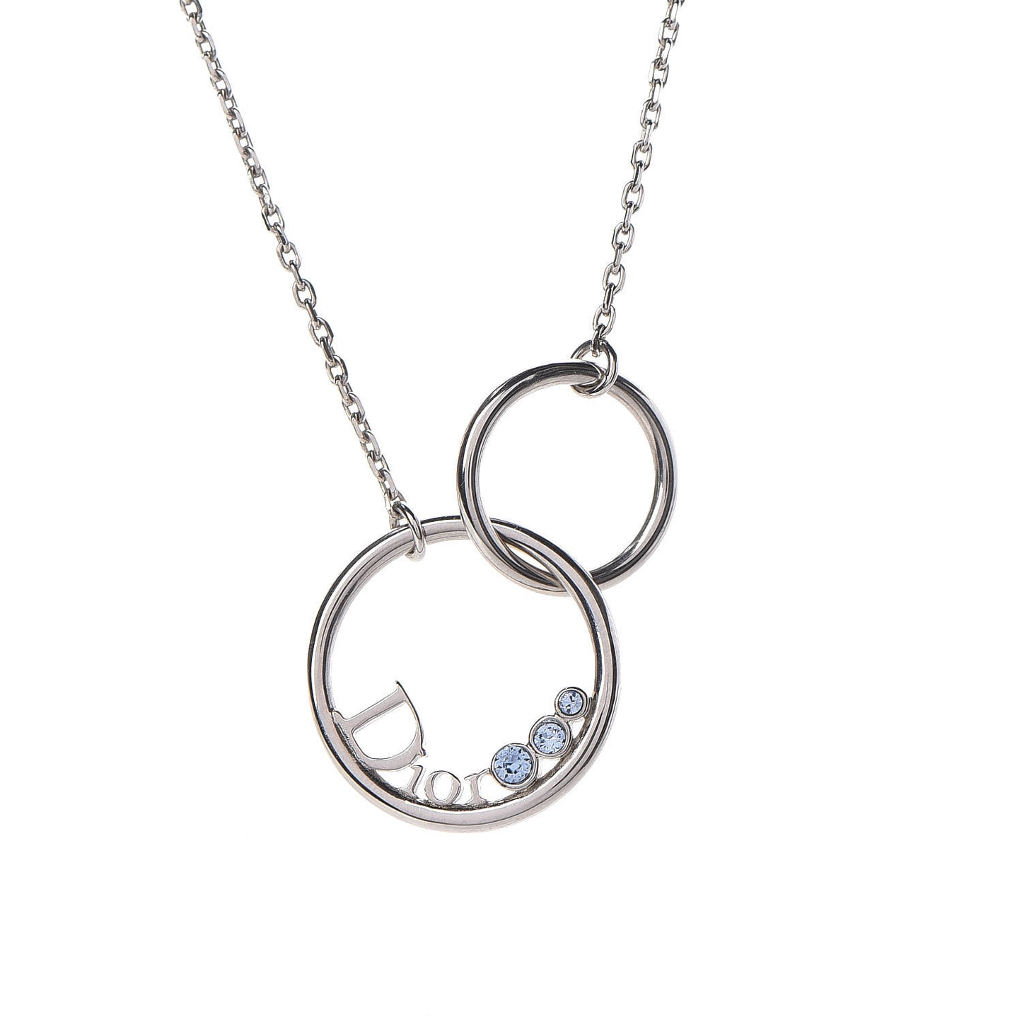Metal Round Logo Crystal Necklace Silver