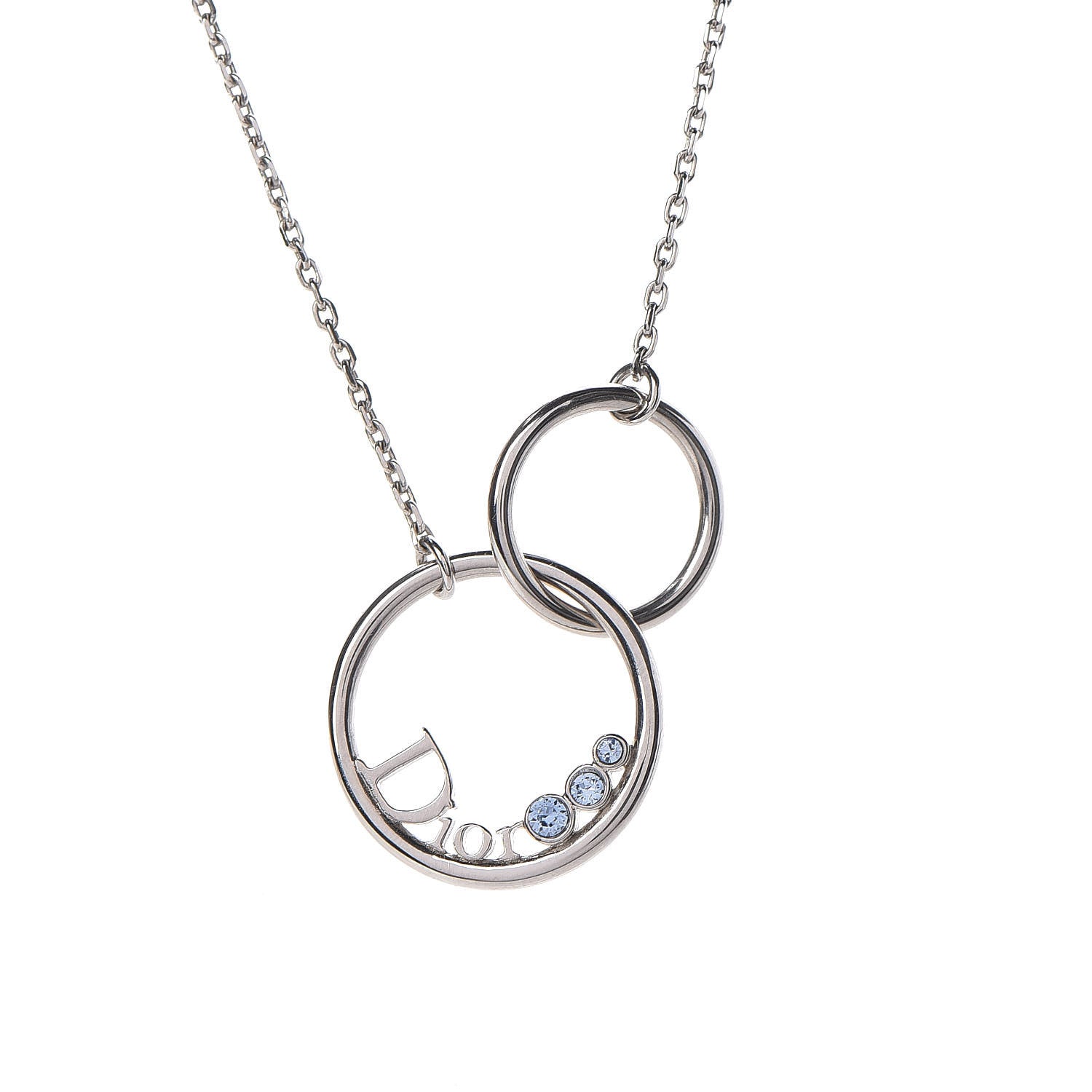 Christian Dior Metal Round Logo Crystal Necklace Silver 4 of 6