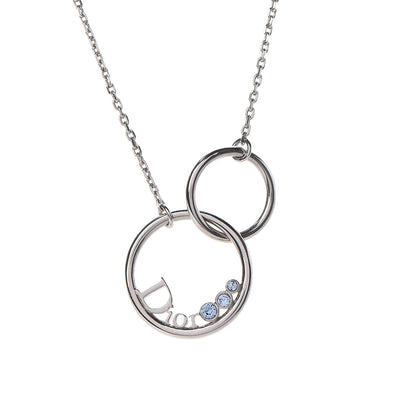 Christian Dior Metal Round Logo Crystal Necklace Silver 4 of 6