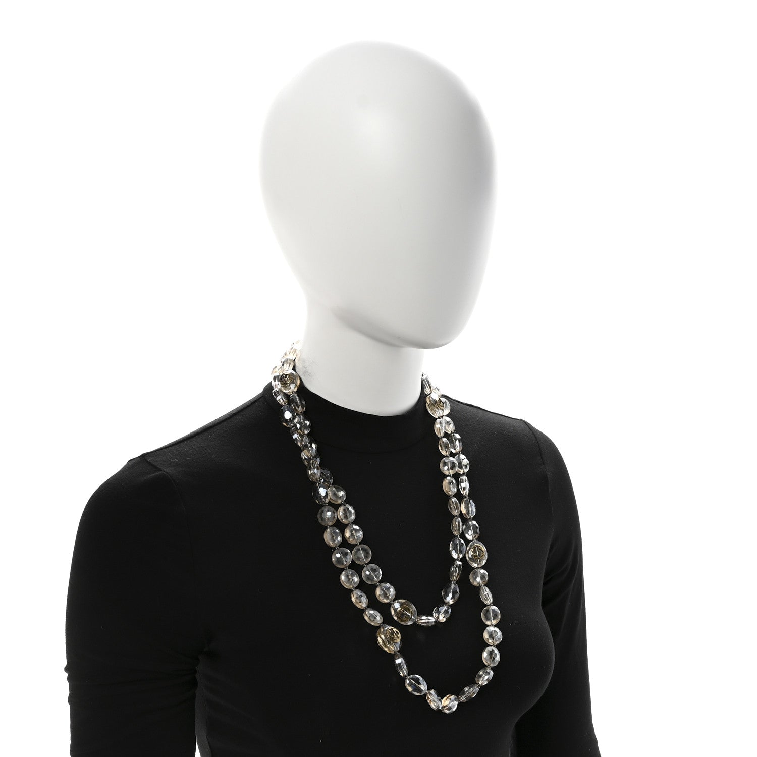 Gucci Metal Crystal Bead Flower Long Necklace Gold 2 of 7