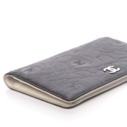 Chanel Lambskin Camellia Embossed Yen Wallet Black 9 of 13