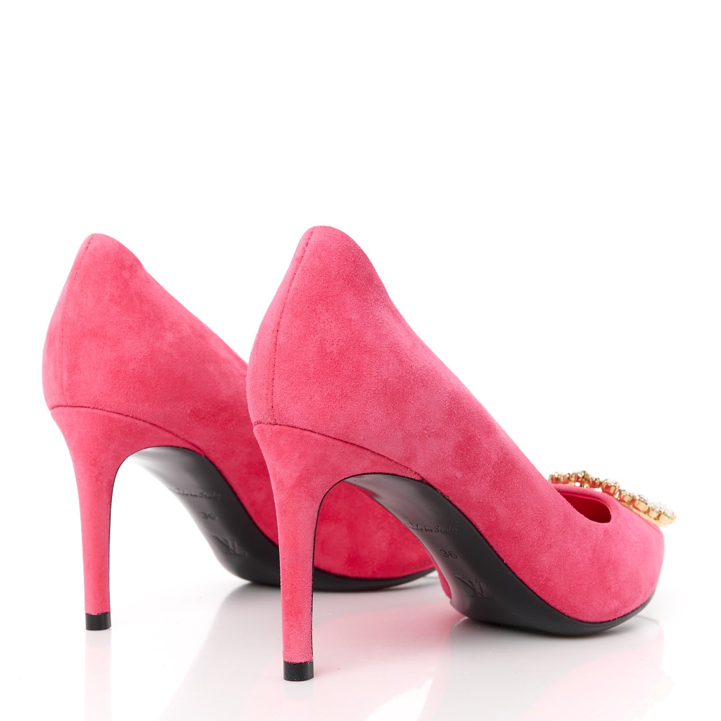 Suede Baby Goat Swarovski Crystal Madeleine Pumps 36 Pink