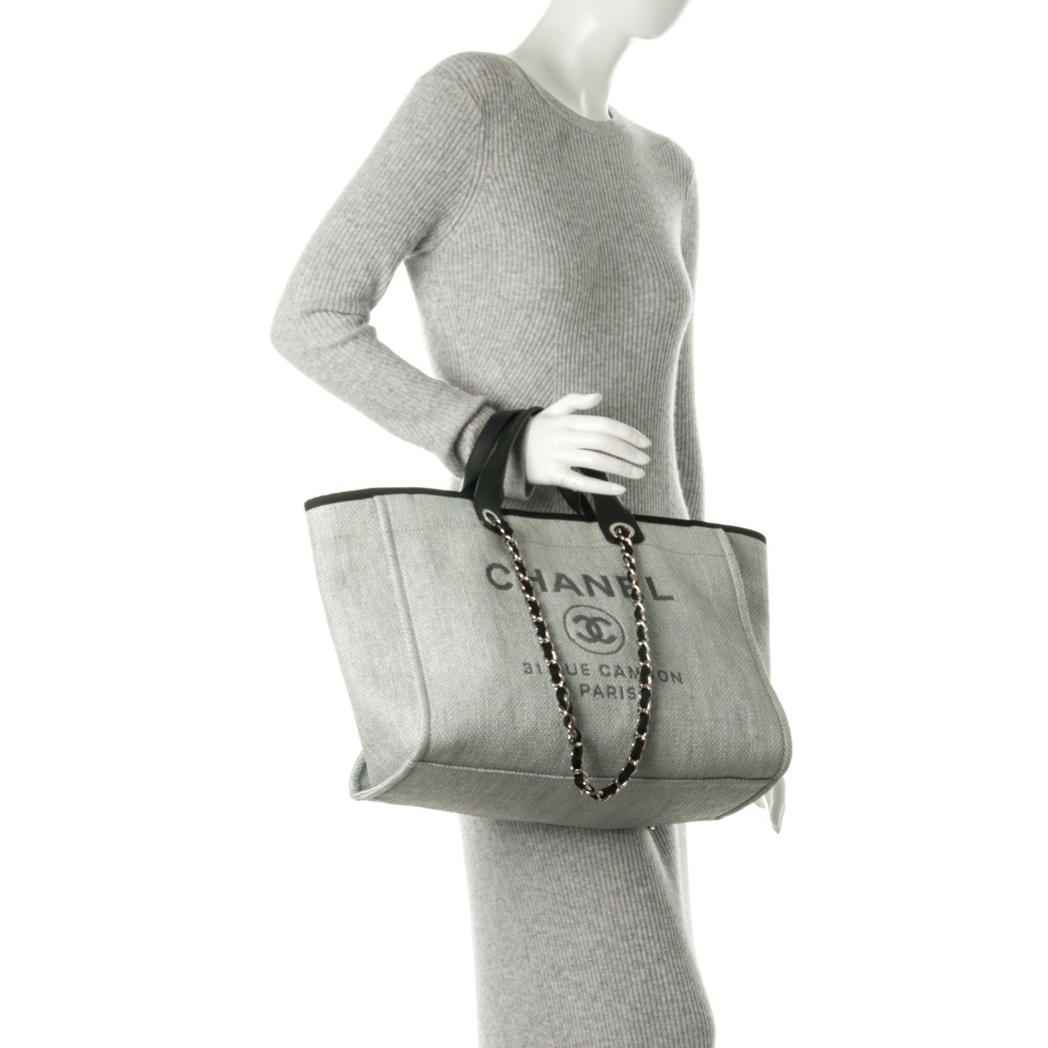 Chanel Woven Straw Raffia Deauville Large Tote Grey 3 of 9