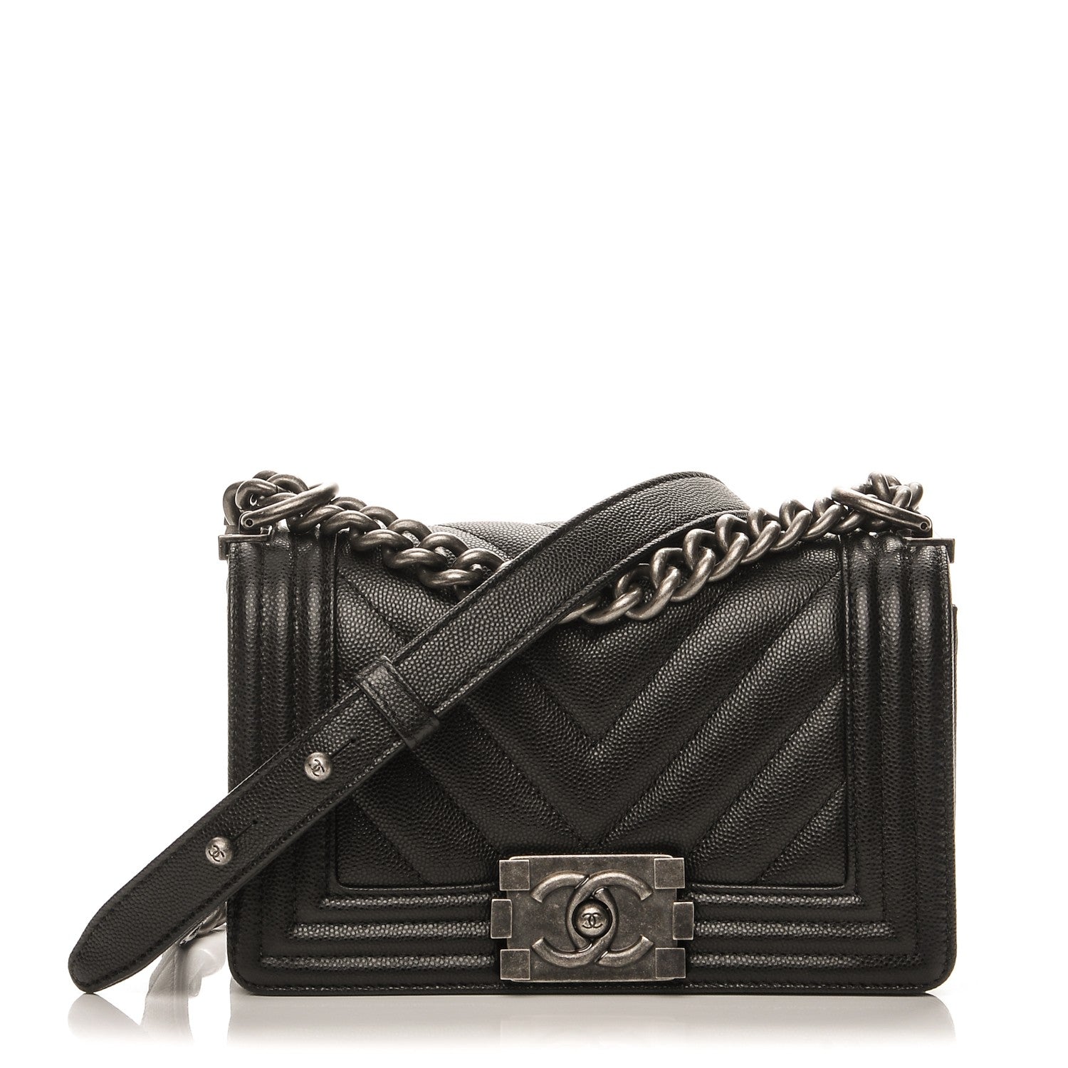 Chanel Caviar Chevron Quilted Small Boy Flap Black 1 of 8