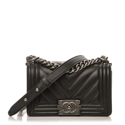 Chanel Caviar Chevron Quilted Small Boy Flap Black 1 of 8